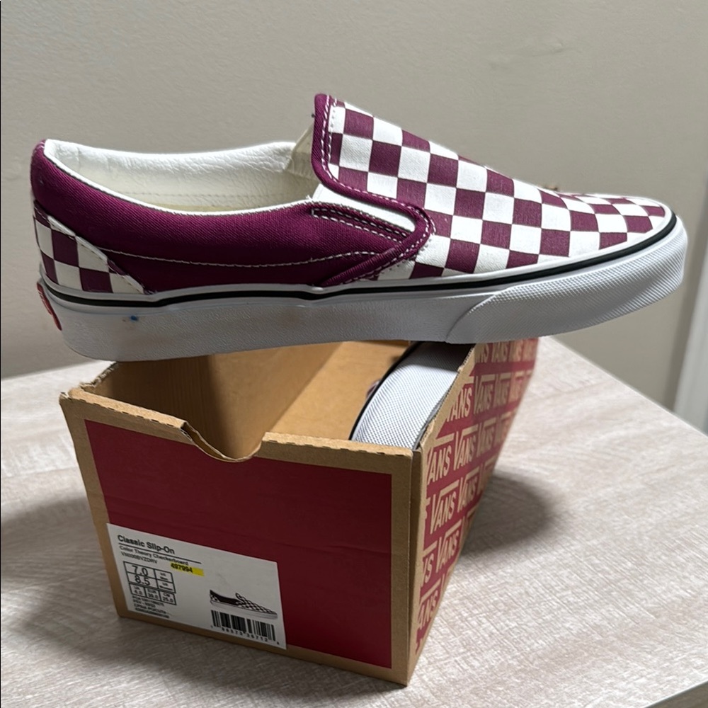 Brand New- Vans Maroon and White Sneakers Classic Slip-On